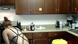 Red head squirt in the kitchen