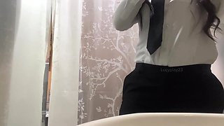 Female pilot masturbating before going to work