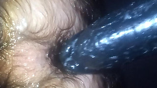 Hairy ass and vibrator in action