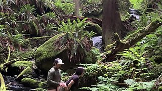 Perv nerdy brunette wants my pee before fuck in woods