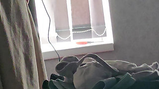 Step son naked with dick out in step mom room in dress