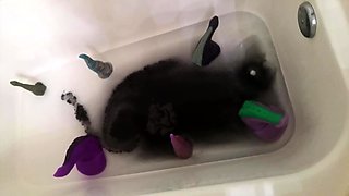Blonde tight pussy babe solo toy fun in glamour masturbation