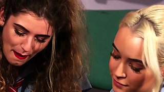 College n cheerleader CFNM gals jerk guy
