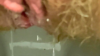 Hairy Pussy Pee and Accidentally Fart, Very Close up View 4K 60fps