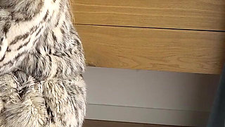 Horny MILF in a Luxury Snow Leopard Fur Coat Fucked Hard! Fur Coat Fetish Sex