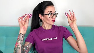 Finger Snapping, Long Fingers with New Purple Color Long Nails, Sharp Stilettos