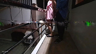 Risky Fucking My Neighbor at the Terrace Almost Caught