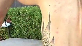 Pierced chick loves anal bang outdoor