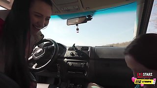 Vicky Sixxx, Simon Winternight And Black Lynn In Public Blowjob Turn By Turn During The Car Trip