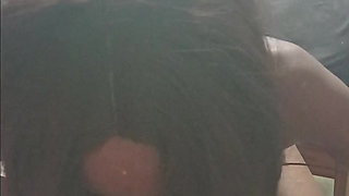 Hot black girl play with pussy while wife suck cock , black girl take over and suck my cock too