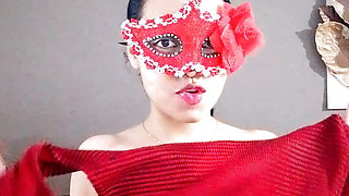 Sexy latina masked stepmother seduces you, she gets naked and shows you her round and delicious butt, she opens her pink and sha