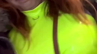 Public Walk and Flashing in Lingerie and Stockings