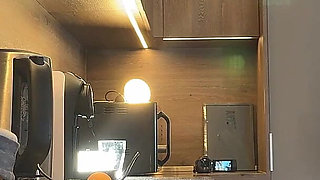 Amazingly Beautiful Hot and Horny Girl in Stockings in the Kitchen Flashes Her Tight Pussy and Ass