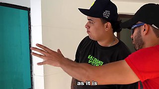 Busty brunette latina gets hired as pool attendant but something goes wrong
