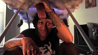 Hot blonde strokes and sucks black cock in glory hole