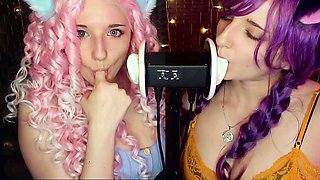 AftynRose ASMR - Twin Kittens intense ahegao ear eating