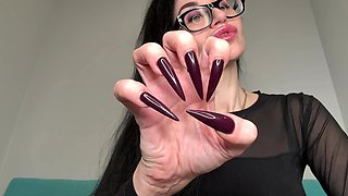 Dark Purple Long Nails, Finger Snapping and Sucking, Claws, Palms Spreading Very Wide