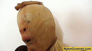 Wicked blond-haired distorted nylon mask face