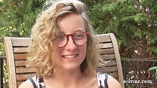 German amateur Lindsey Cruz plays with her hairy pussy outdoors - solo masturbation in HD