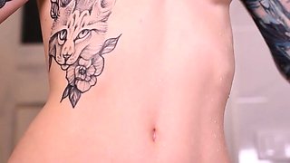 Glamour babe with big boobs masturbates in lingerie