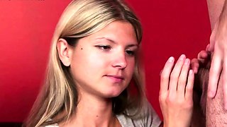 Naughty hot CFNM babe gives BJ to dude