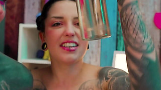 Oiled up Lesbians Share a Metal Toy