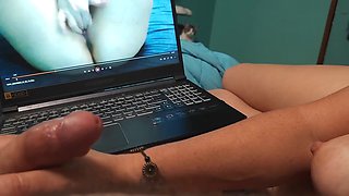 Watch Bella Spank His Cock While Watching Porn