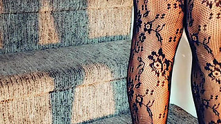 MissyNylonLeggs - Fishnet Pantyhose Teasing on the Stair