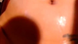 Busty curly brunette with big boobs fucks on couch