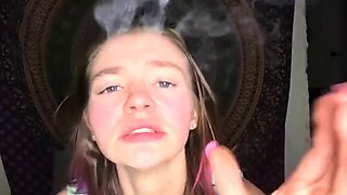 Smoking Weed Brunette Babe Counts Down to Cum