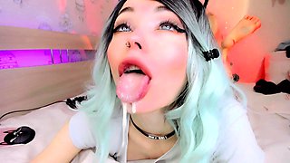 Blue-haired Slut Gets Milk on Her Ahegao Face