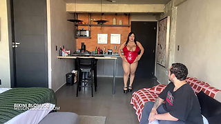 Busty BBW Nayara Ledu Models Swimwear and Swallows Cum