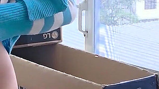 Perverted Stepdaughter Masturbates at the Window for the Neighbors to See.