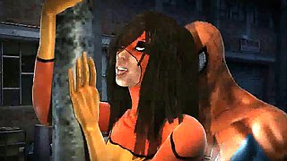 Two hot 3D cartoon babes getting fucked by Spiderman
