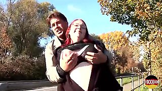 Chubby Redhead Takes a Hard Dick Outdoors