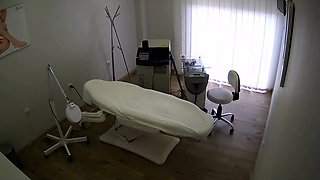 Laser hair removal session on mature cunt caught on camera