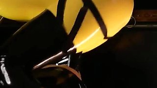 Latex size queen fucks slutty sub
