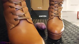 CBT and Cock Crush Trample in Brown Knee High Boots with TamyStarly - Ballbusting, Bootjob, Shoejob