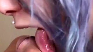 Blue Hair Tattooed Stepmommy Fucked and cum in mouth