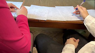 Last day of school handjob under the table from my classmate Marshmallowsweet