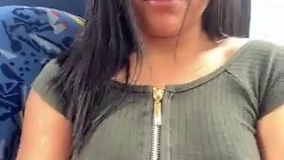Latina on bus with dildo