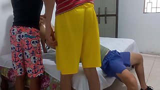 Homemade Threesome Behind The ! Her Skin Is Sprayed With Oil And She Receives A Delicious Blowjob