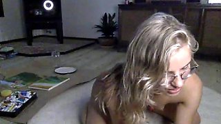 Blonde teen with huge breast masturbating on webcam
