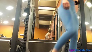 Gym Candid Blonde in Blue Leggings