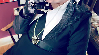 Wednesday Addams, Tina Snua,  Chain Smokes 2 Cigarettes In Satin Gloves - Smoking Smoker Drifts Snap Inhales OMI OME Tip To Tail