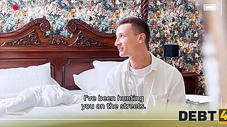 Slutty brunette offeres a debtor to fuck her pussy instead of taking money