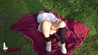 Horny Wife Masturbates and Squirts Outdoors