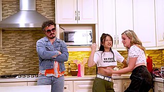 Time-Traveling MILF and Asian Cutie Take Turns Sucking Dick