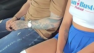 Interracial Sexcar: Brittanytaylor Ebony Woman with a Big Butt, Devours a Blonde's Cock Behind the Car While Her Friend Watches.