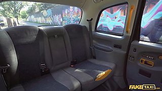 Faux cab stellar innocent looking brunette caught fellating in the taxi and needs to pay